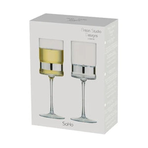 Soho Wine Glasses w Silver band set of 2