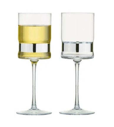 Soho Wine Glasses w Silver band set of 2