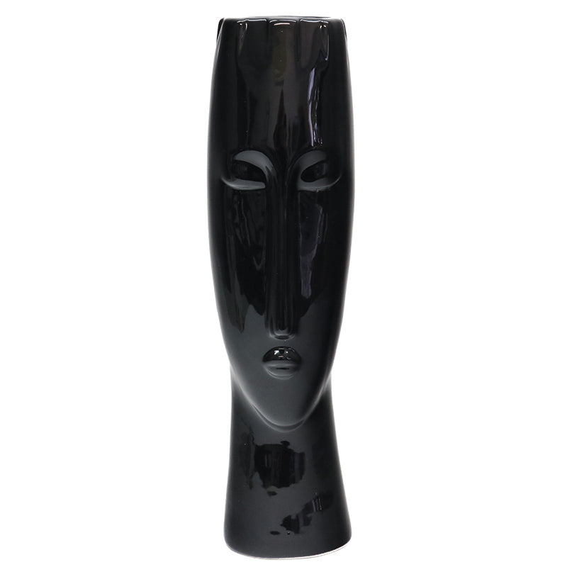 Gloss black coloured vase in face shape