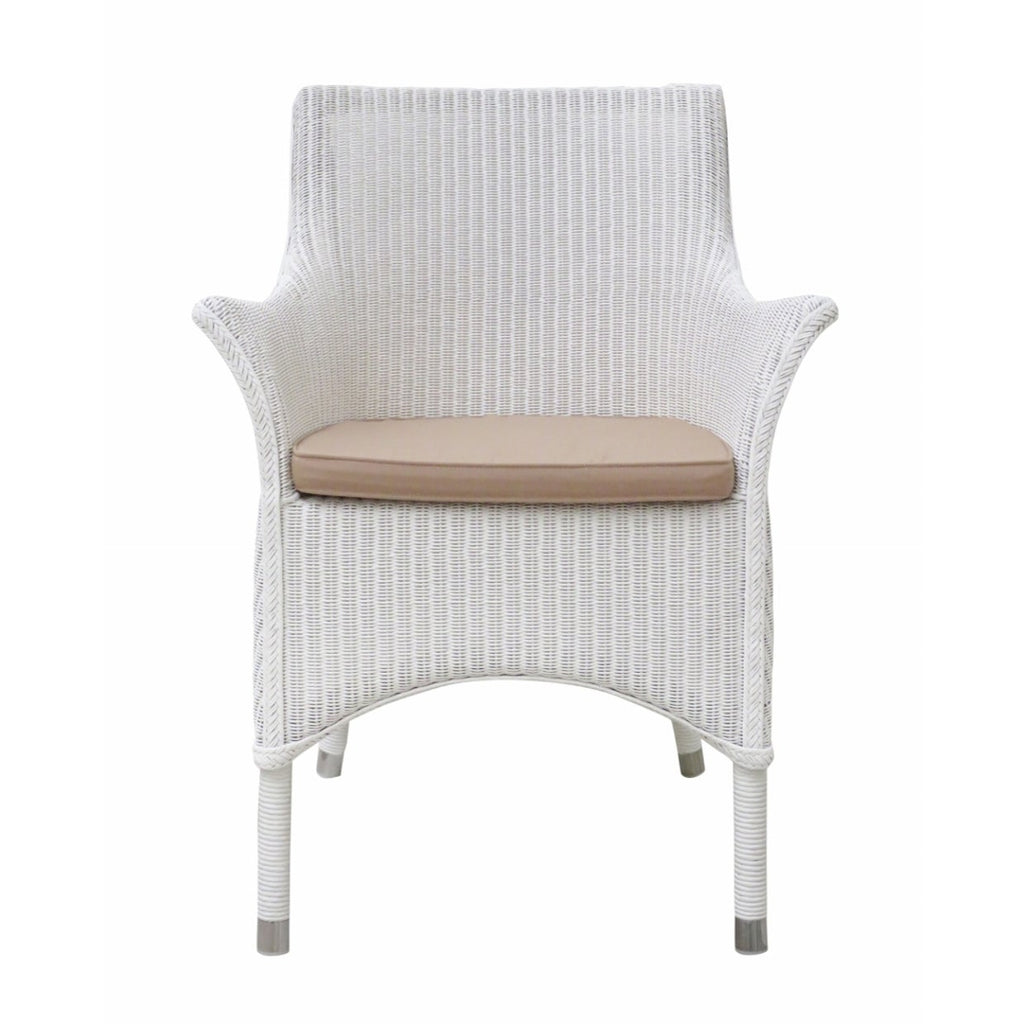 Woven loom chair in white.