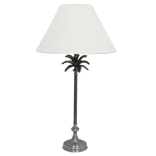 Aluminium lamp with palm tree leaves design. White shade at the top.