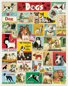 1000 piece jigsaw puzzle featuring illustrations of multiple species of dogs.