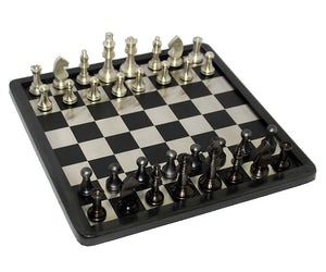 Chess set in black and silver colours.