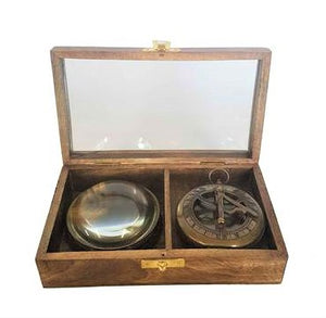 Wooden Glass Top Gift Box - Compass and magnifier
