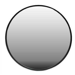 Large circular mirror with black metal frame