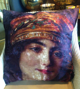 Large velvet cushion with female face print.