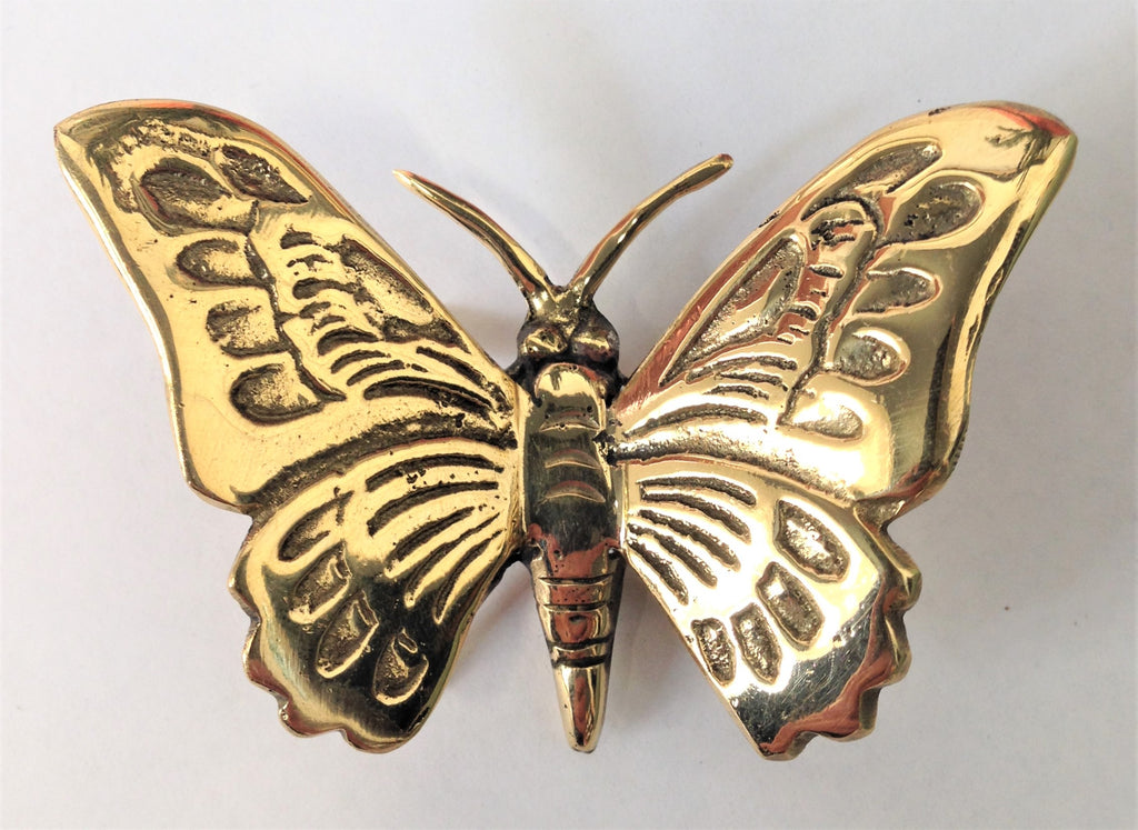 Brass gold-coloured butterfly shaped ornament.