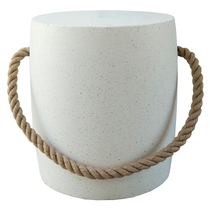 White coloured fibre cement solid stool with thick rope detail