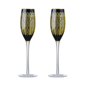 Midnight Peacock Champagne Glasses