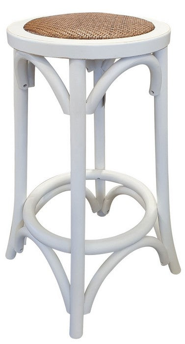 White oak bar stool with rattan covered seat