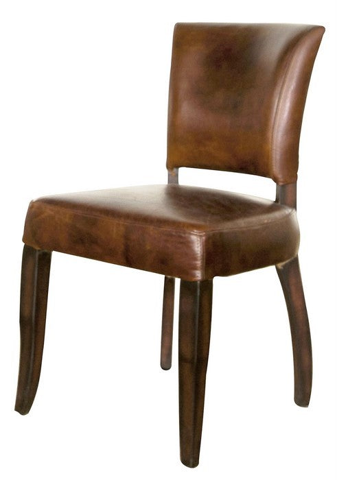 Dining chair in solid wood with leather upholstery.