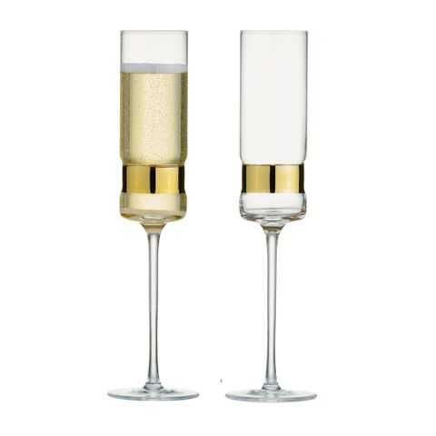 Straight champagne flutes with recessed gold-coloured band.
